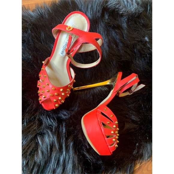 Womens Carmen Steffens red gold platform heels - Picture 1 of 1